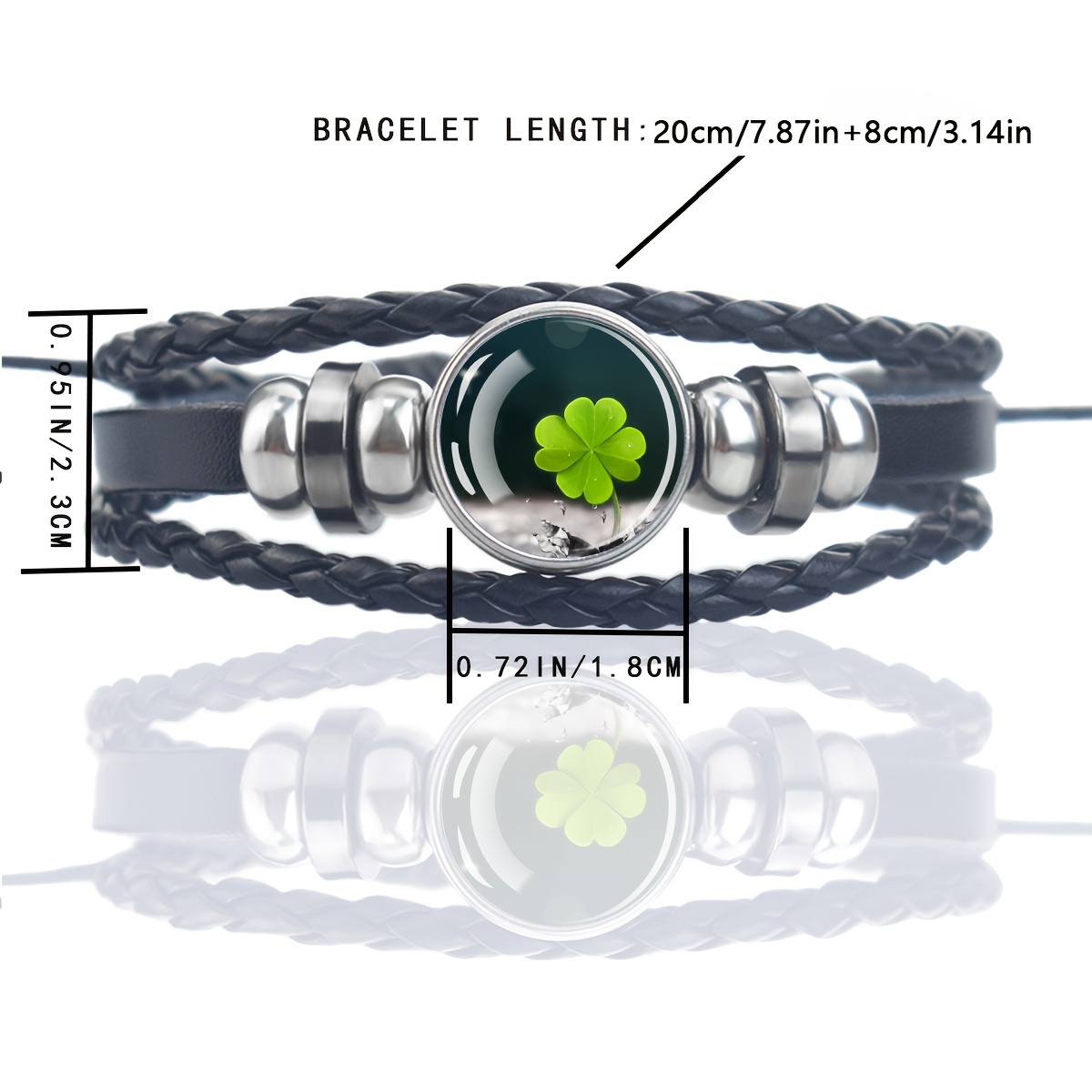 Men's Adjustable Four Leaf Clover Faux Leather Bracelet, Irish Gift